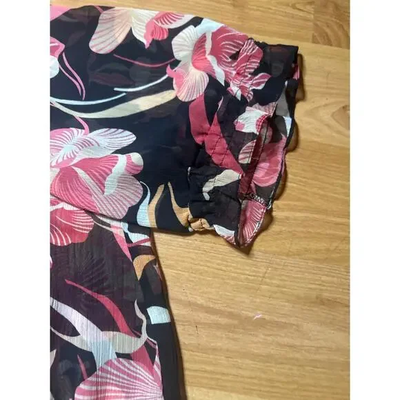 Worthington sz12 women’s sheer floral blouse ruffle sleeves fit flare waistline - Picture 8 of 9